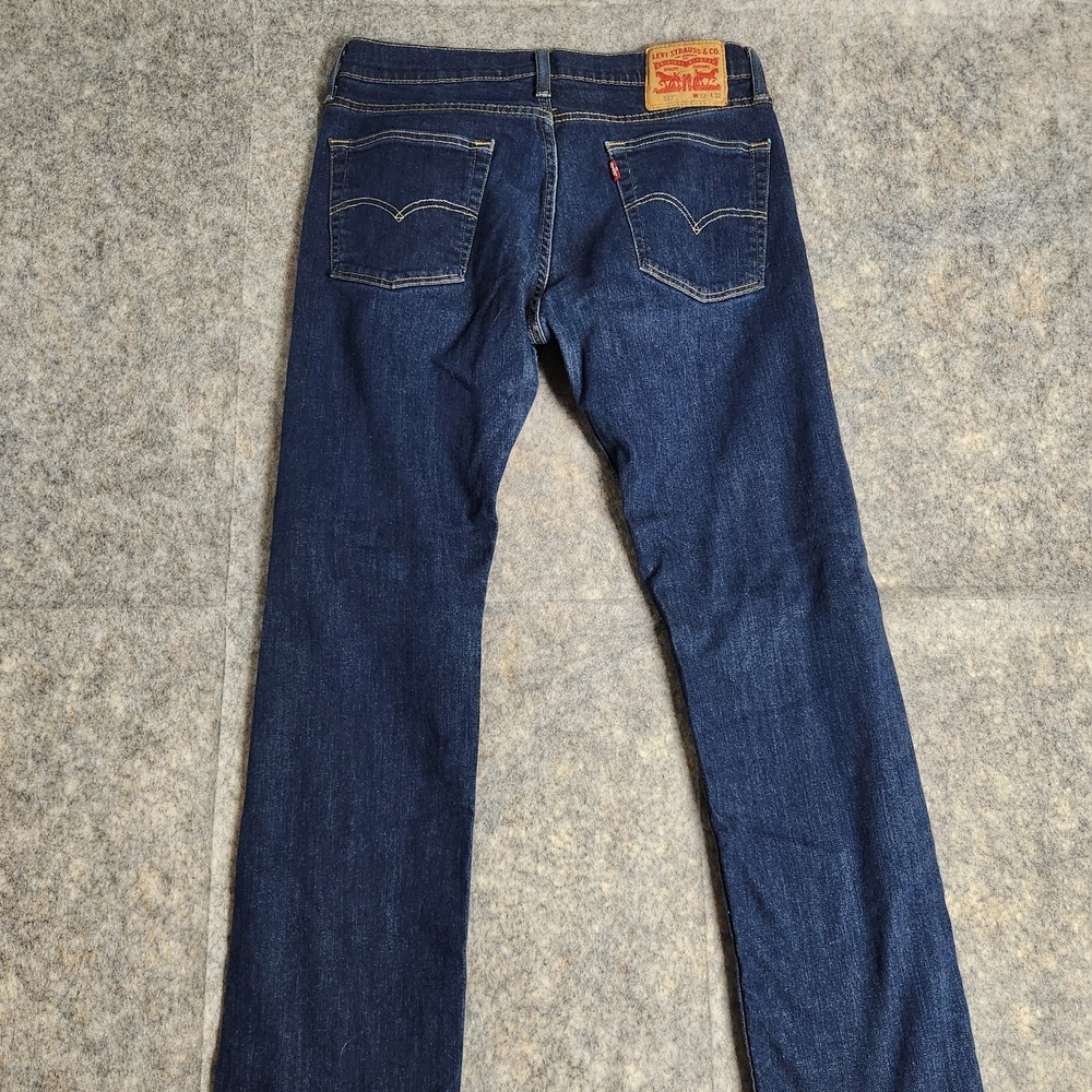 Levis 513 Jeans Men 32x31 Blue Dark Wash Slim Straight Denim Embroidered Skater‎ - Picture 8 of 9